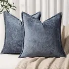 DEZENE Pack of 2 Navy Decorative Throw Pillow Covers 18x18 Cozy Soft Chenille