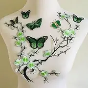 Butterfly Embroidery Applique Patch Iron on Cotton Applique Butterfly Patch Green B