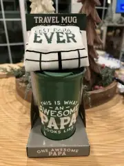 "This Is What An Awesome PAPA Looks Like"Ceramic Travel Mug W/Lid &Socks 2pc NEW