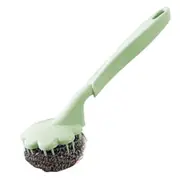 10PCS Stainless Steel Wire Ball Brush with Long Handle Kitchen Hanging Strong Cleaning Tools(Green)