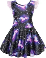 [Mecamelon] Girl One Piece Swimsuit with Short Modest Beach Swim Dress Printed Skirted Bathing Suit