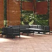 10 Piece Garden Lounge Set with Cushions Black Solid Pinewood Patio Bar Sets