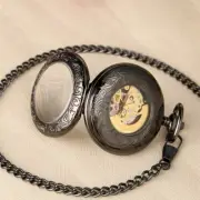 Mens Self Winding Pocket Watch Roman Numerals Transparent Skeleton Fob Watches