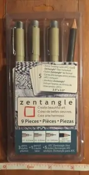 Sakura Zentangle Drawing Set - Black Ink - 9 Pc. Set - 5 Tiles ~ NEW