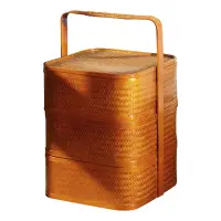 在飛比找蝦皮購物優惠-食盒 竹編餐盒 儲物籃 餐盒 手工竹編多層提盒帶蓋收納盒儲物