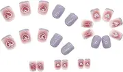 OIIBWQ 24pcs Valentine's Day False Press on Nails DIY Nail Art Stylish Cute Purple Taro Short Heart Design for