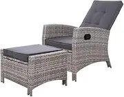 Sun Lounge Recliner Chair Wicker Lounger Sofa Day Bed Outdoor Furniture Patio Garden Cushion Ottoman Gardeon (Grey)