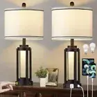 25" Modern Table Lamps Set of 2, Industrial Beside Lamps with USB A+C Black