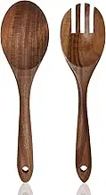 Wooden Salad Servers 10 Inch - Tongs, Spoons and Fork Claw 2 Set for Serving - Wood Mixing and Stirring Spoons for Kitchen Cooking and Salad Serving Utensils