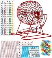 Regal Games - 11" Red Party Bingo Cage With 50 Jumbo Reusable Cards, 18 Standard Cards, 150 Chips, Master Board, 75 Balls - for Group Games, Holiday Activities
