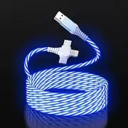 3-in-1 LED Light Up Flowing Multi iPhone Charger Cable,Lightning/Type C/Micro USB Car RGB Glowing Connector Cord for Apple iPhone 15/14/13/12/11 Pro Max/XR/XS/SE,iPad/Android/Samsung(6.6FT/2M Blue)