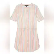 Tommy Hilfiger Shirt Dress Size XL Multicolor Stripe Drawstring Button Front