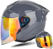Adult Motorcycle Helmet Stylish Half Open Helmet with Reflective Visor Motorcycle Helmet Ventilation Helmet to Protect User Traffic Safety, DOT/ECE Approved Moped Helmet H,L=58-59cm