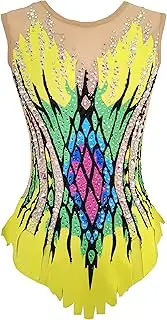 [JoyCan] Rhythmic Gymnastics Leotards Yellow Rhombus Diamond Sleeveless Girls Competition Performance