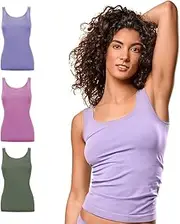 FOCENZA Women's Wide Shoulder Tank Top Soft Microfiber Seamless Underwear Multipack of 3 Assorted Colours Made in Italy