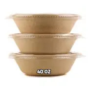 500 Ct. Round Disposable Bowls with Lids Natural Sugarcane Bagasse 40oz.