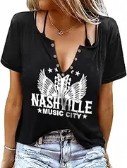 [Pingyongchang] Rock and Roll Tank Tops Guitar Wings Concert Vintage Country Music Retro Graphic V-Neck Sexy Summer Sleeveless for Women