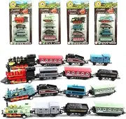 CORPER TOYS Mini Train Toy Die-Cast Pull Back Steam Train Model Set Assorted Styles for Kids Boys - 4 Packs (16 Pieces)