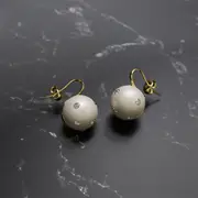 Crystal Embellished Large Round Shell Pearl Hook Back Earrings