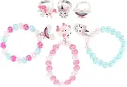 LIFKOME 6pcs Beaded Jewelry for Unicorn Themed Finger Rings Bracelets Adorable Wrist Decorations present for Birthdays Holidays
