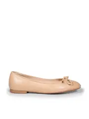 Beige Leather Bow Front Flats