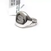 New DAVID YURMAN Pave Initial Letter S Pinky Ring in Diamond & Silver Size 3.5