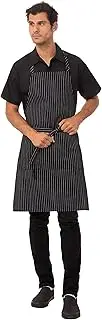 Chef Works Unisex Adjustable Bib Apron, Black with White Pinstripe, One Size