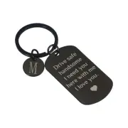 Drive Safe Keychain, 1 Pcs Letter m Keychain with Gift Box, Black White