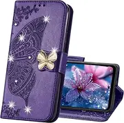 LEMAXELERS Compatible with iPhone 16 Wallet Case, Women Butterfly Embossed PU Leather Flip Folio Cover Credit Card Holder Slots Stand Case for iPhone 16 6.1" Diamond Butterfly Purple SD