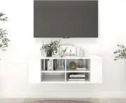 Floating TV Shelf, Wall Mounted TV Stand Entertainment Center TV Unit Media Stand Wall-Mounted TV Cabinet High Gloss White 102x35x35 cm Engineered Wood