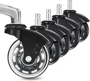 AXL Office Chair Castor Wheels Replacement Rubber Chair Casters for Hardwood Floors, Incredibly Smooth & Quiet Rolling Casters - Set of 5, Fits 98%