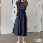 Mini嚴選-無袖收腰長版連身裙 三色