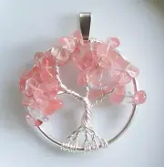 Handmade Wire Wrap Tree of Life Necklace Pendant Cherry Blossom Quartz Silver