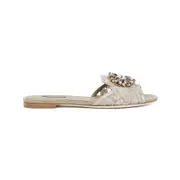 [Dolce & Gabbana] Dolce & Gabbana-Beige Lace Viscose Flat Sandals-Donna 37 IT