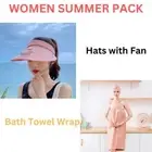 Luxury Microfiber Bath Towel Wrap & Sun Visor Hats with Fan