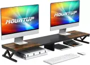 Dual Monitor Stand Riser Large Monitor Stand Desk Wood Monitor Riser Storage