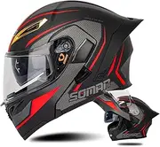 Flip-Up Helmet Integrated Motorcycle Helmet with Double Mirror Helmet for Adult Motorcycle Helmet, ECE Certified for Men and Women H,XX-Large