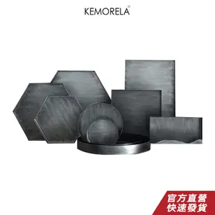 KEMORELA 歐式複古多組長方形圓形多邊形銀盤手工復古收納托盤餐廳家居裝飾特色餐盤托盤盤子