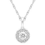 Halo Solitaire Pendant Necklace with 1/4ct of Laboratory Grown Diamonds in Sterling Silver and Platinum
