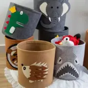 Foldable Large RoundSoft Handsewn Felt Laundry Basket Toy Storage Bucket Animal