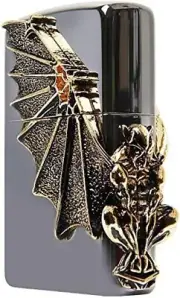 Zippo Oil Lighter Gargoyle Sculpture Wing Devil Metal Gold Black Case Japan New