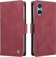 [YBFJCE] Case for Sony Xperia 10 VI, PU Leather Shockproof Durable Phone Wallet Case Protective Flip Folio Cover, for Sony Xperia 10 VI Cover with Card Holder, Wine Red