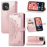 For iPhone 13 Pro Max Case,Mandala Emboss PU Leather Wallet Cover,Rose Gold