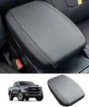 KEPHTH Center Console Cover for 2024 2025 Ford Ranger Accessories Leather Armrest Cover Ranger XL/XLT/Lariat/Raptor Anti-Scratch Arm Rest Seat Cover Customized Middle Console Lid Pad Protector(Black)