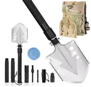 Survival Shovel: Stainless, Folding, Multi-Tool, Flashlight, Camping Kit.