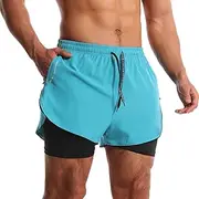 [OEBLD] Men’s Running Shorts 3 Inch Workout Gym 2-in-1 Pants Athletic Compression Tights