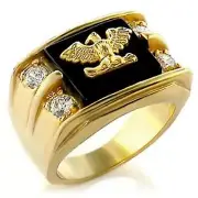 18K GOLD EP CZ ROUND CUT MENS EAGLE DRESS RING size 8 - 15 you choose