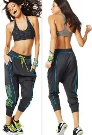 ZUMBA Fitness 2 Pc.SET!! HAREM Hip Hop DANCE Capri Pants & Racerback BRA Top S M