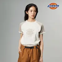 在飛比找momo購物網優惠-【Dickies】女款砂岩灰純棉撞色衣袖胸前圖案印花短袖T恤