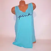 Victoria Secret PINK Tank Top Blue Logo Open Cutout Back Sleeveless New